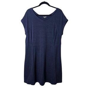 Talbots XL Blue Knit V-Neck Short Sleeve Casual Dress Capsule Minimalist Stretch